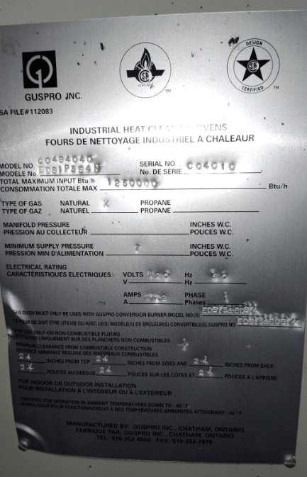 Gas Oven 800F 54" x 48" x 54"