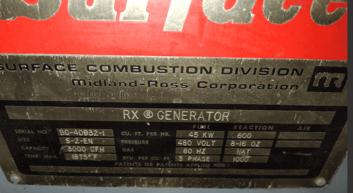 “Surface Combustion” Endothermic Generator-3,000 CFH