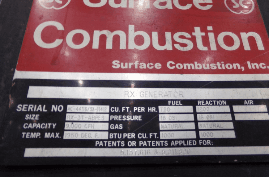 Surface Combustion RX Generator 9000 CFH, 3 Bottle