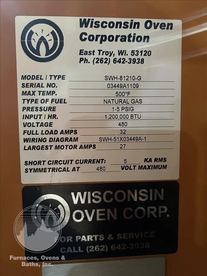 96"W x 120"H x 144"L, Walk-In Oven SWH-81210-G, 500°F, Gas Fired