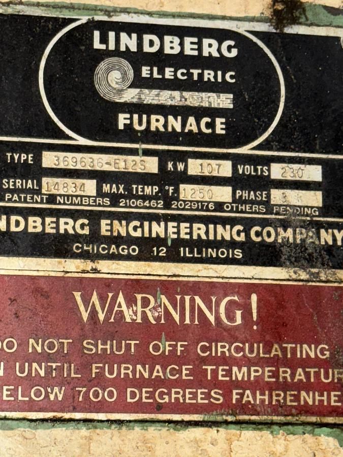 36"W x 36"H x 96"L, Lindberg, 1250°F, Electric